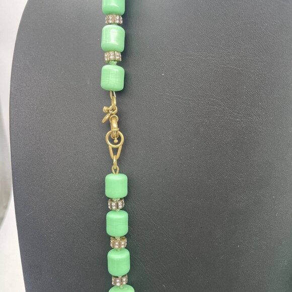 J .Crew Mint Green Beaded Rhinestone Necklace Spring Ring Closure 30 Inches - Picture 4 of 4